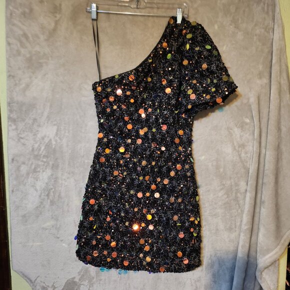 Endless Rose Women's Tulle One-Shoulder Celebration Sexy Sequin Large Mini Dress - Picture 5 of 6